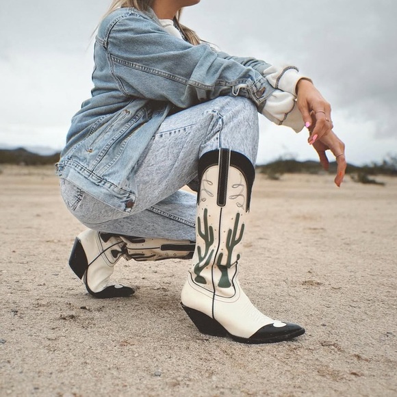 Zara cowboy boots cactus knee high heels western south western cowgirl - Picture 3 of 12